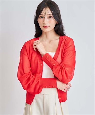 【予約】シアーニットカーディガン(30レッド-フリー-5月下旬ごろのお届け)