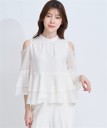 【予約】ショルダーカットフリルブラウス(01オフホワイト-フリー-4月下旬ごろのお届け)