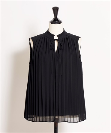 【予約】ノースリプリーツブラウス(00ブラック-フリー-4月下旬ごろのお届け)