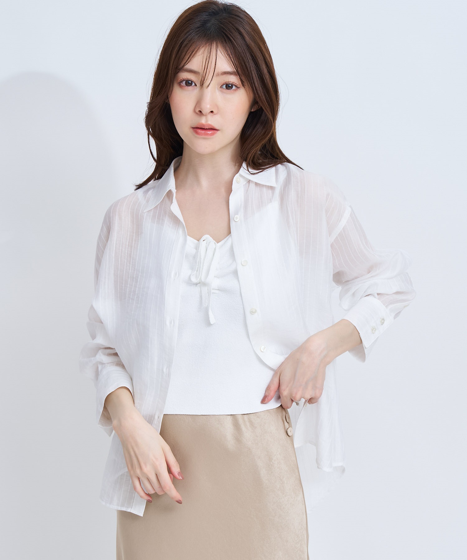 【予約】シアーストライプシャツ(01オフホワイト-フリー-4月下旬ごろのお届け)