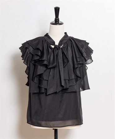 【予約】ラッフルフリルシアーブラウス(00ブラック-フリー-5月下旬ごろのお届け)