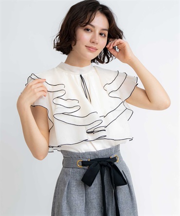 【予約】ラッフルフリルシアーブラウス(01オフホワイト-フリー-5月下旬ごろのお届け)