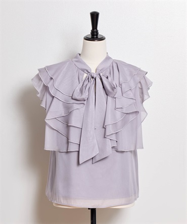 【予約】ラッフルフリルシアーブラウス(22ラベンダー-フリー-5月下旬ごろのお届け)