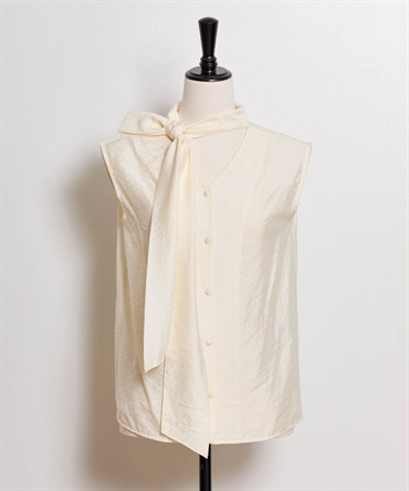 【予約】２ＷＡＹリボンシアーノースリブラウス(01オフホワイト-フリー-5月下旬ごろのお届け)