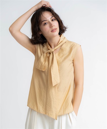 【予約】２ＷＡＹリボンシアーノースリブラウス(82ベージュ-フリー-5月下旬ごろのお届け)