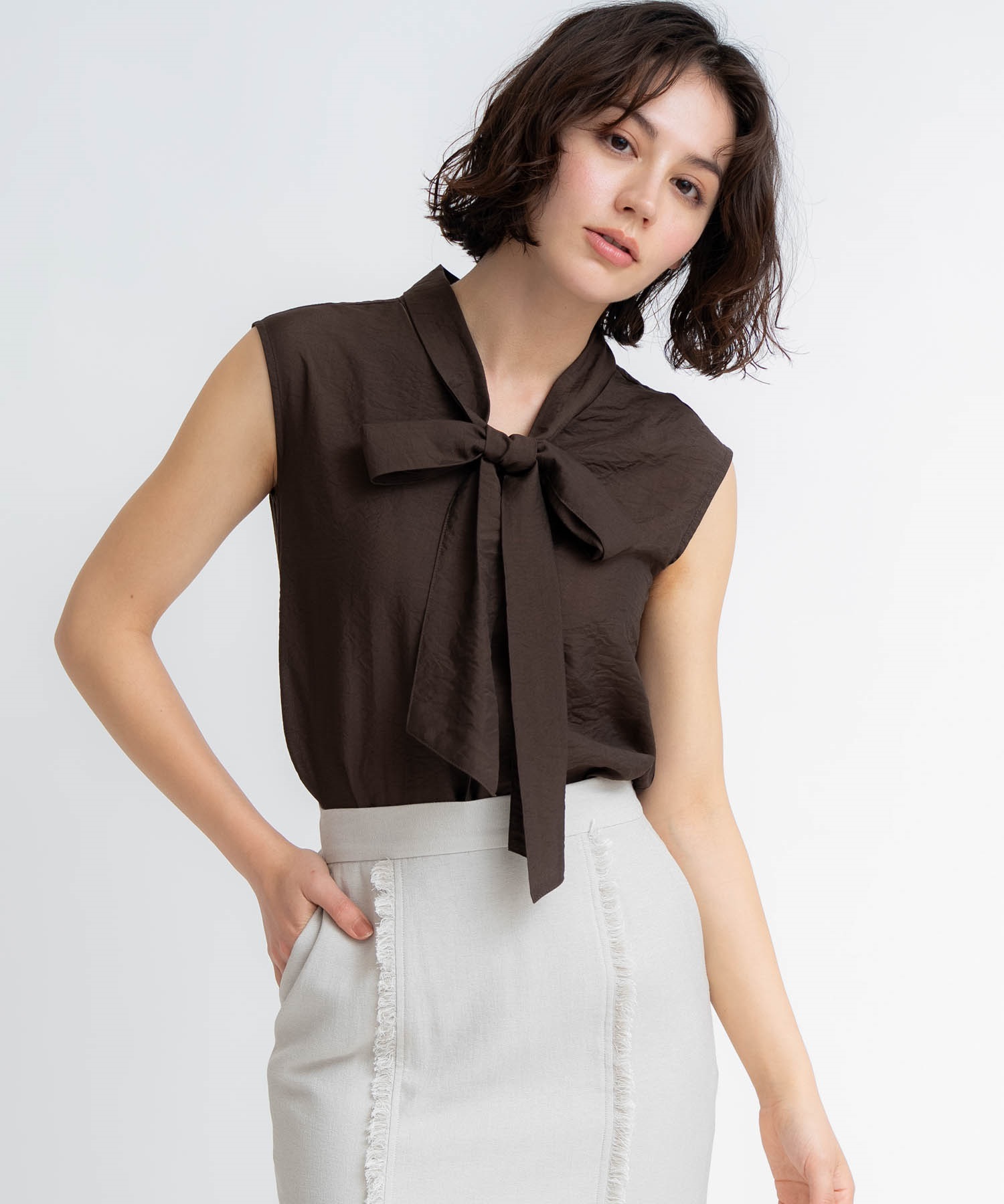 【予約】２ＷＡＹリボンシアーノースリブラウス