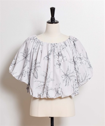 【予約】ボタニカルプリントブラウス(12ライトグレー-フリー-5月下旬ごろのお届け)