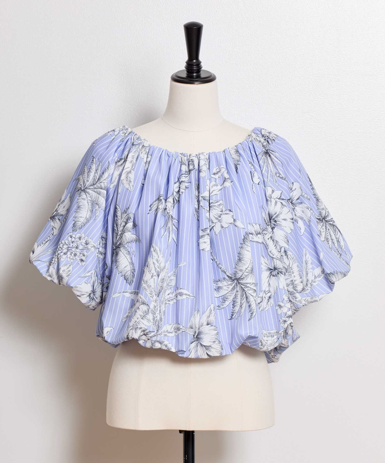 【予約】ボタニカルプリントブラウス(71ブルー-フリー-5月下旬ごろのお届け)