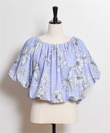 【予約】ボタニカルプリントブラウス(71ブルー-フリー-5月下旬ごろのお届け)