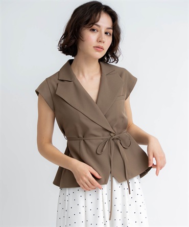 【予約】デザインカラーノースリリボンブラウス(85モカ-フリー-5月下旬ごろのお届け)