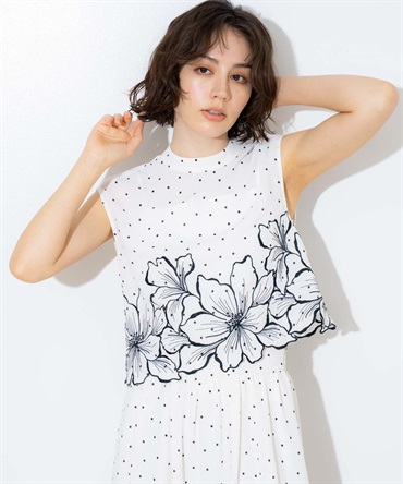 【予約】フラワー刺繍ノースリブラウス(01オフホワイト-フリー-5月下旬ごろのお届け)