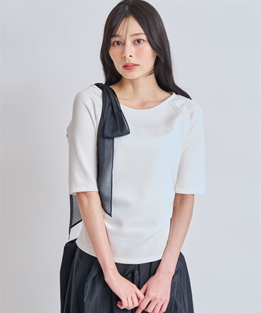 【予約】ショルダーリボンカットソー(01オフホワイト-フリー-6月下旬ごろのお届け)