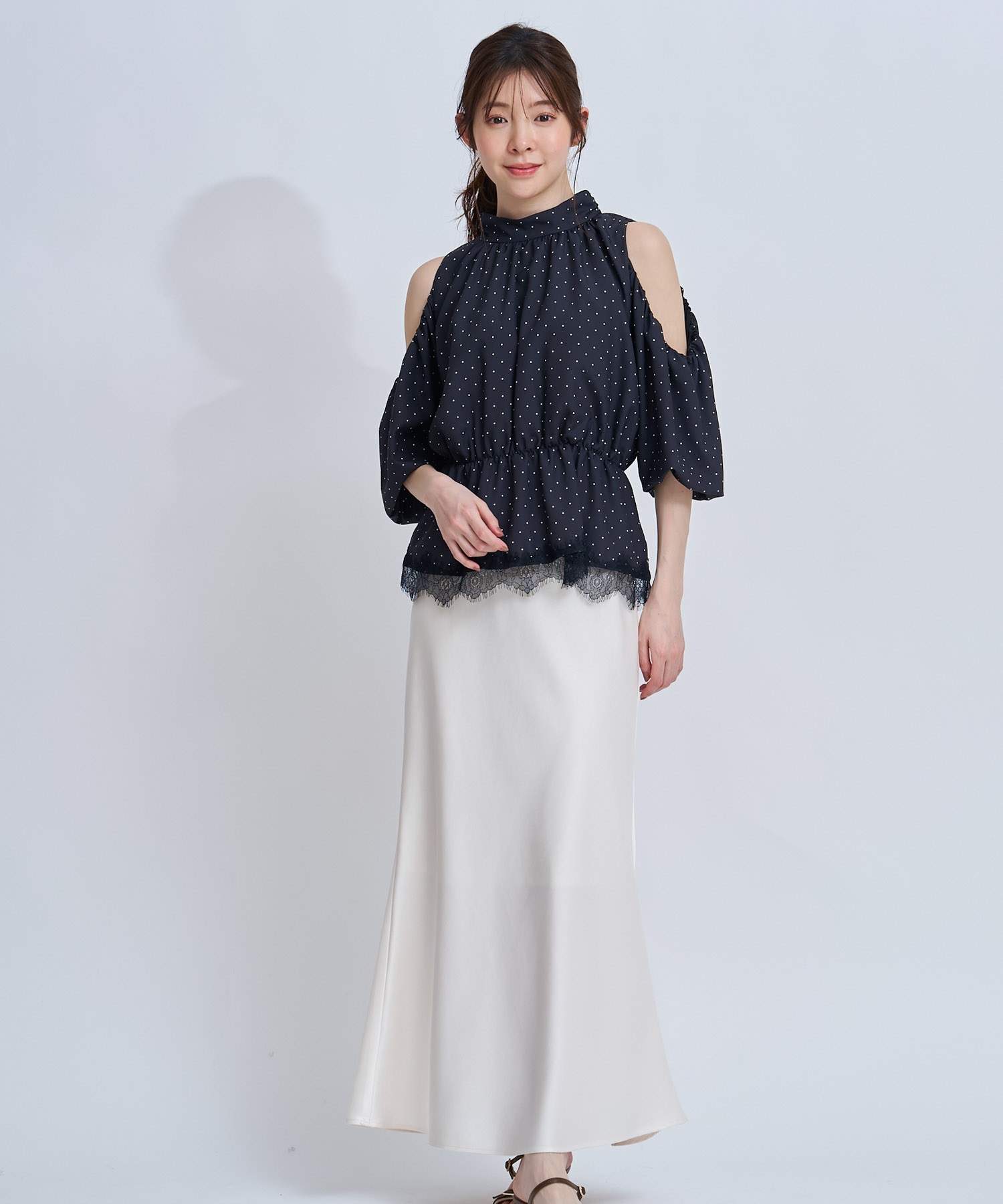 【予約】サテンナロースカート(82ベージュ-Ｓ-4月下旬ごろのお届け)