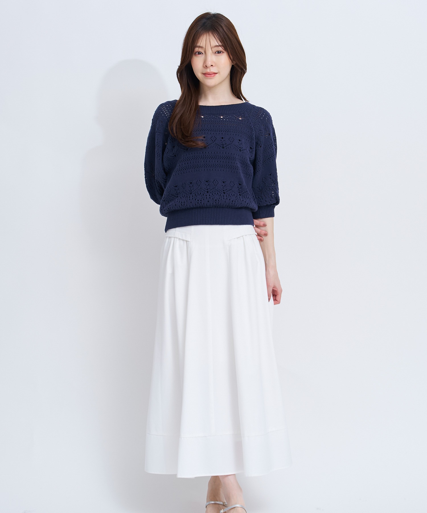 【予約】ハイウエストデザインスカート(01オフホワイト-フリー-4月下旬ごろのお届け)