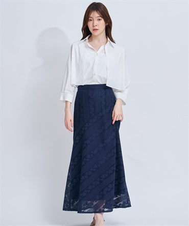 【予約】【SSサイズあり】パネルレーススカート(70ネイビー-Ｍ-4月下旬ごろのお届け)