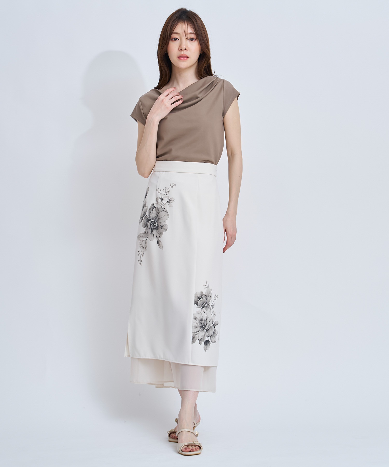 【予約】パネルプリントレイヤードスカート(01オフホワイト-Ｓ-4月下旬ごろのお届け)