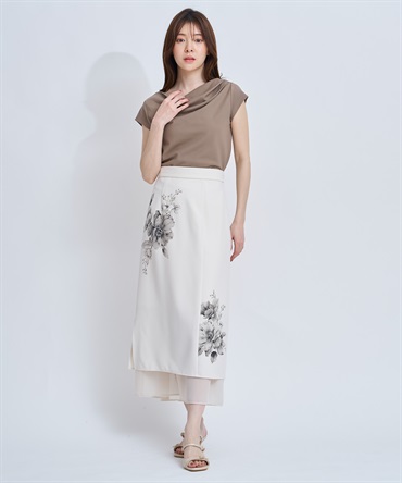 【予約】パネルプリントレイヤードスカート(01オフホワイト-Ｓ-4月下旬ごろのお届け)