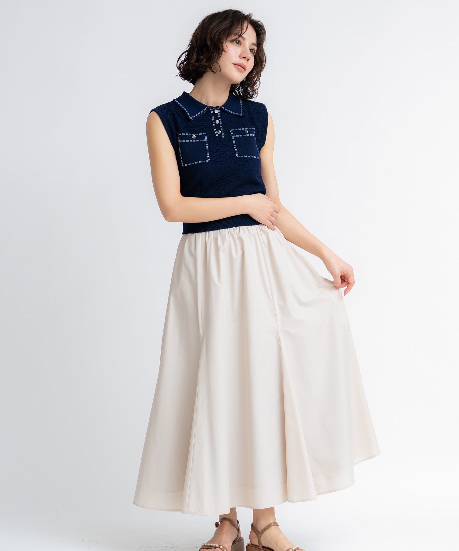 【予約】マチフレアギャザースカート(82ベージュ-Ｓ-5月下旬ごろのお届け)