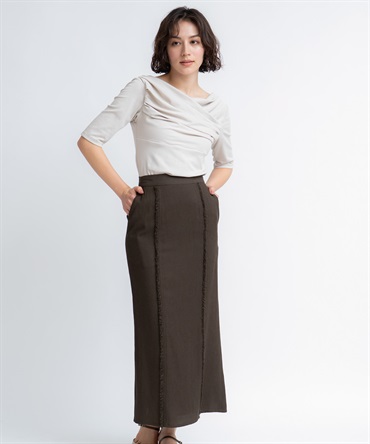 【予約】リネンライクフリンジスカート(81チャ-フリー-5月下旬ごろのお届け)