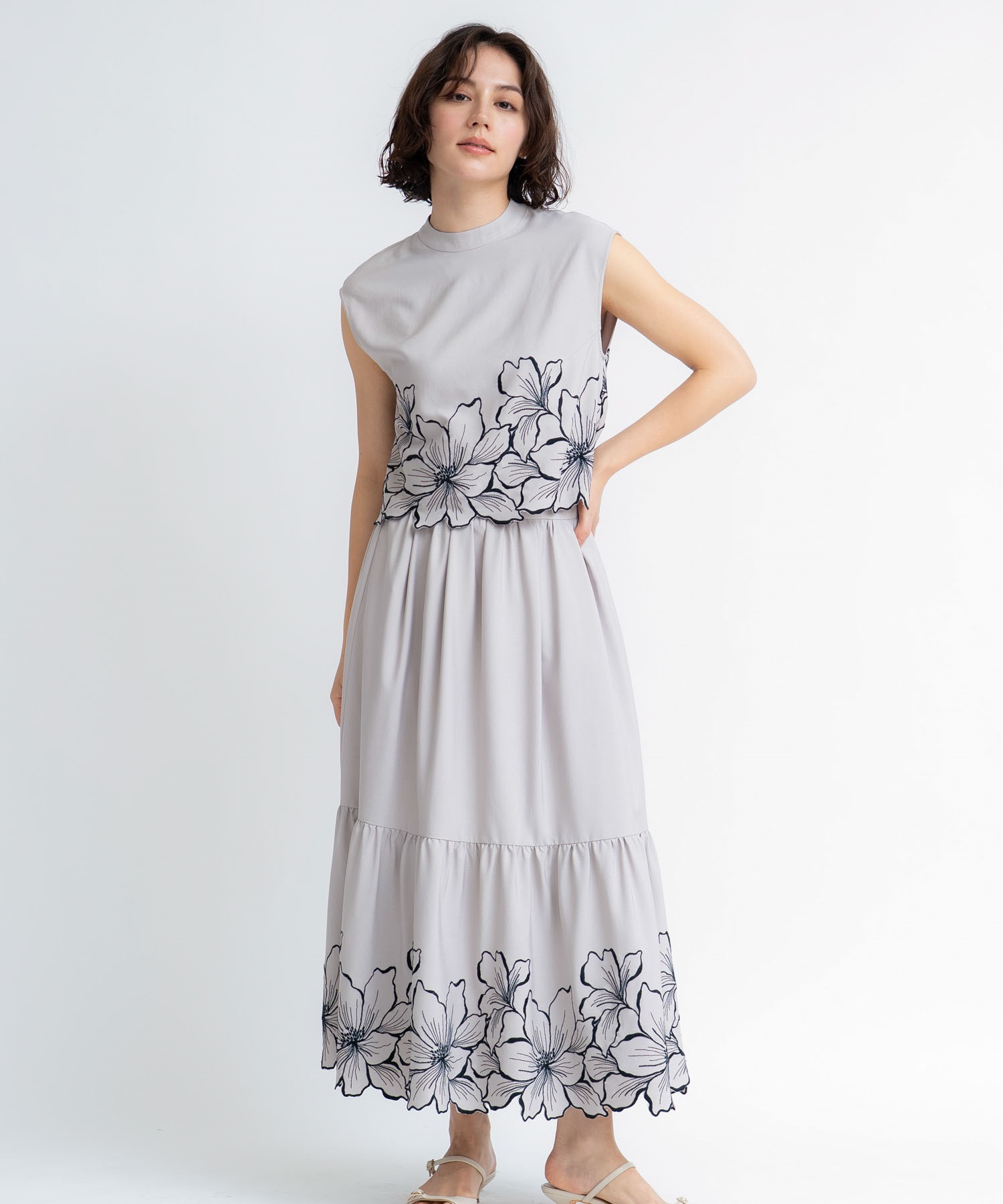 【予約】フラワー刺繍フレアスカート(82ベージュ-Ｓ-5月下旬ごろのお届け)