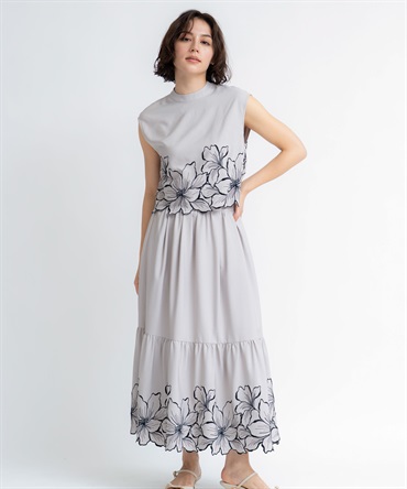 【予約】フラワー刺繍フレアスカート(82ベージュ-Ｍ-5月下旬ごろのお届け)