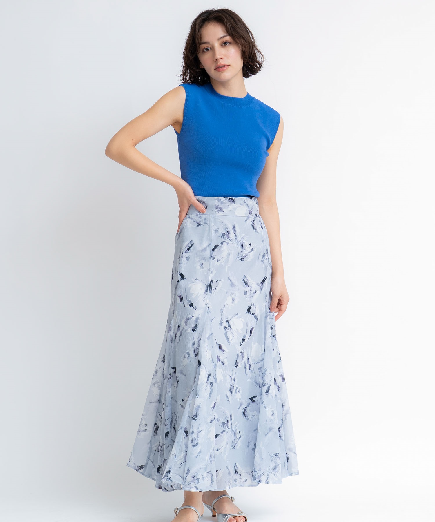 【予約】シアープリントフレアスカート(11グレー-Ｓ-5月下旬ごろのお届け)