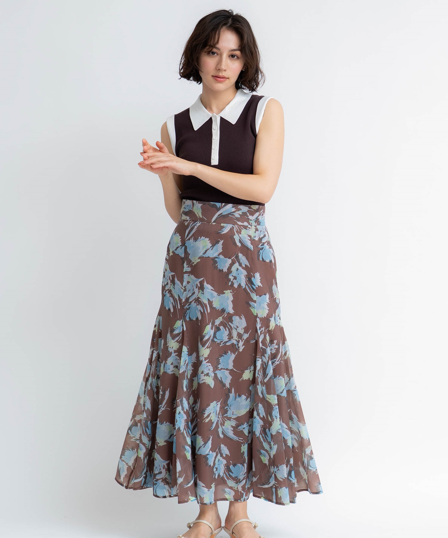 【予約】シアープリントフレアスカート(81チャ-Ｓ-5月下旬ごろのお届け)