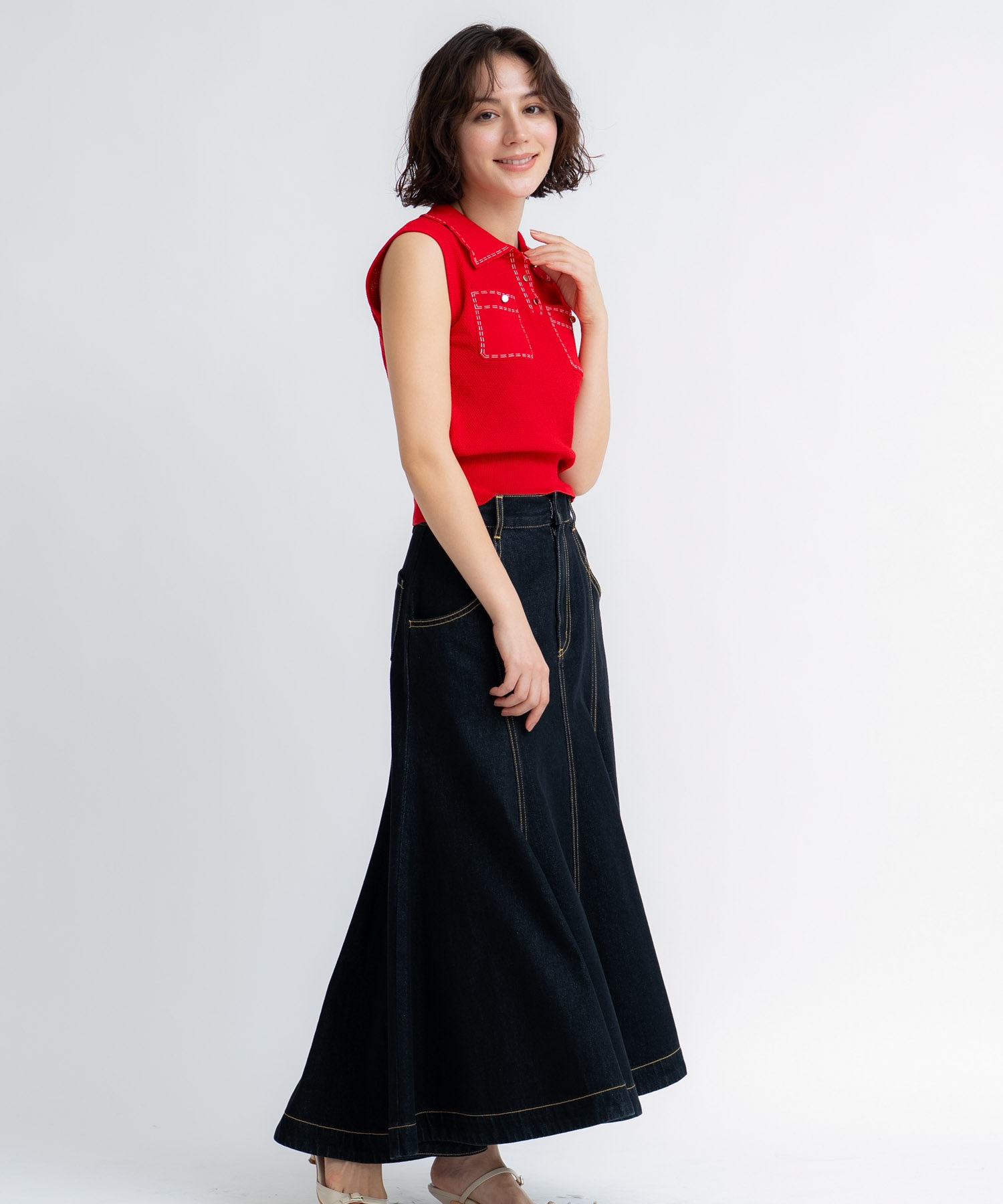 【予約】デニムタイトフレアスカート(00ブラック-Ｓ-5月下旬ごろのお届け)