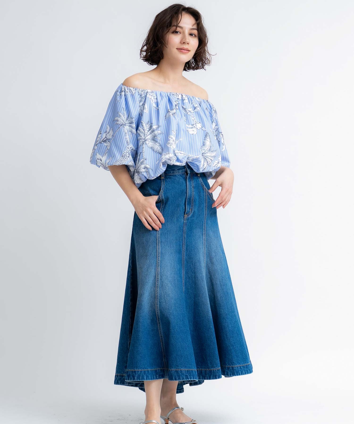 【予約】デニムタイトフレアスカート(73インディゴ-Ｓ-5月下旬ごろのお届け)