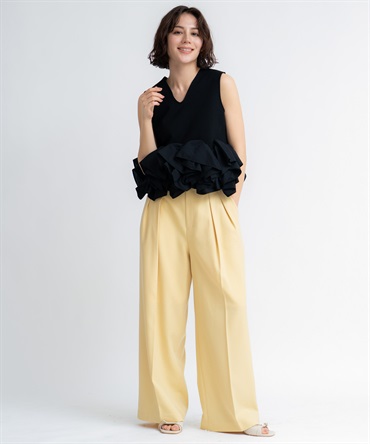 【予約】リネンストレートワイドパンツ(51イエロー-Ｍ-5月下旬ごろのお届け)