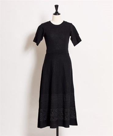 【予約】レース編みニットワンピース(00ブラック-フリー-4月下旬ごろのお届け)