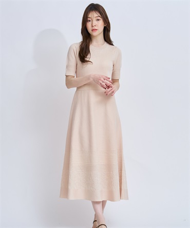 【予約】レース編みニットワンピース(82ベージュ-フリー-4月下旬ごろのお届け)