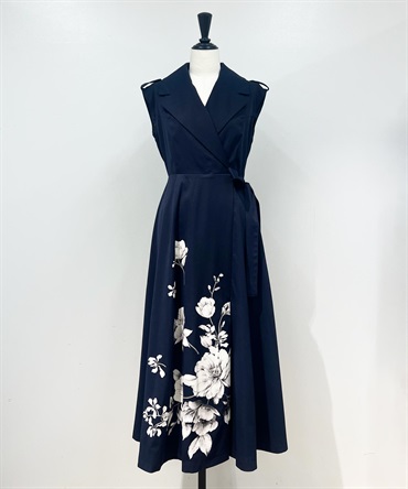 【予約】パネルフラワープリントワンピース(70ネイビー-Ｓ-4月下旬ごろのお届け)