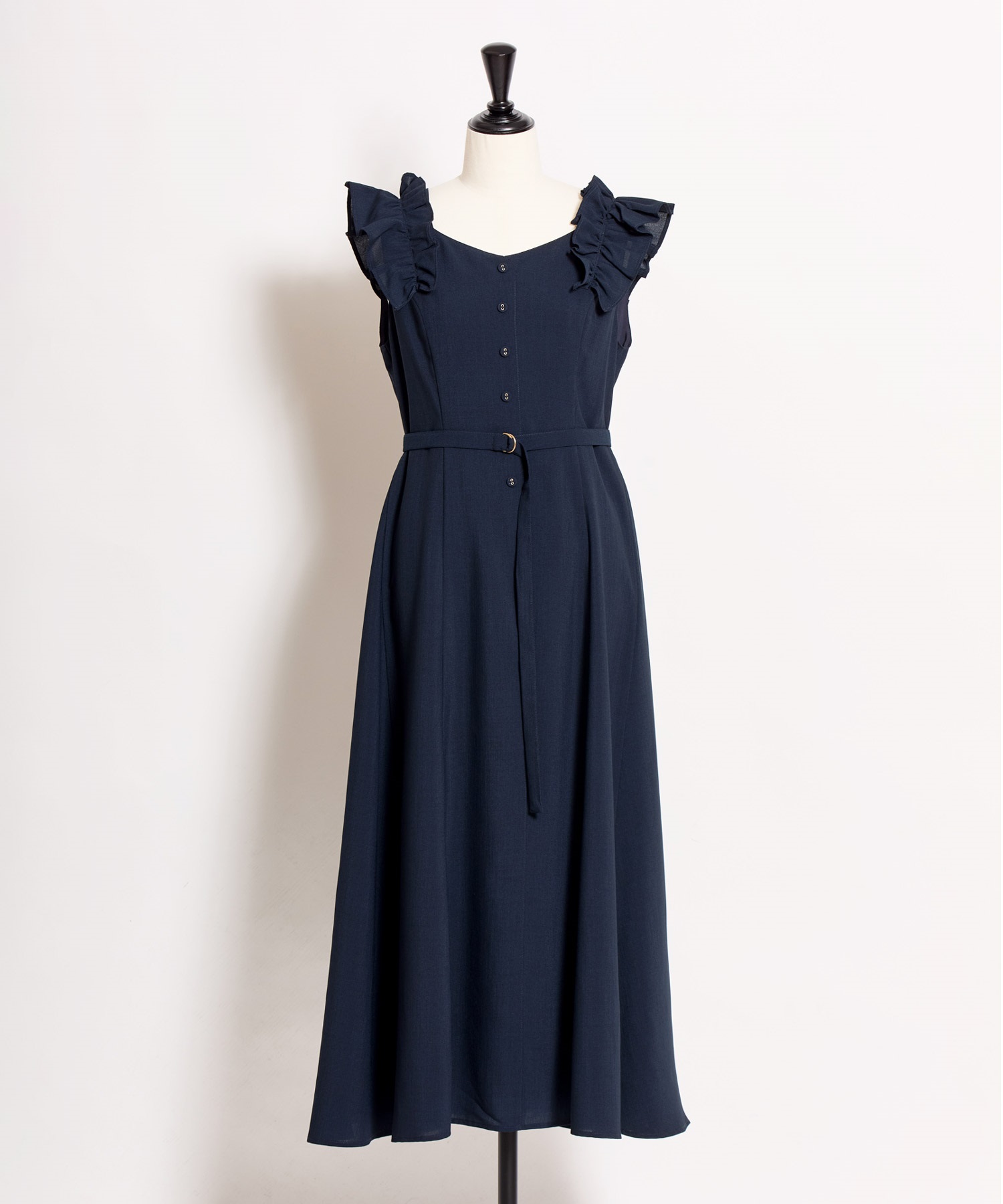 【予約】肩フリルワンピース(70ネイビー-Ｓ-4月下旬ごろのお届け)