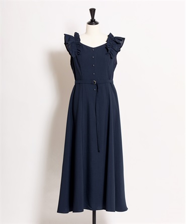 【予約】肩フリルワンピース(70ネイビー-Ｓ-4月下旬ごろのお届け)