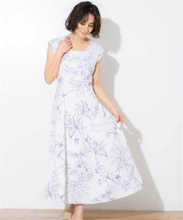 【予約】ボタニカルプリントワンピース(12ライトグレー-Ｓ-5月下旬ごろのお届け)