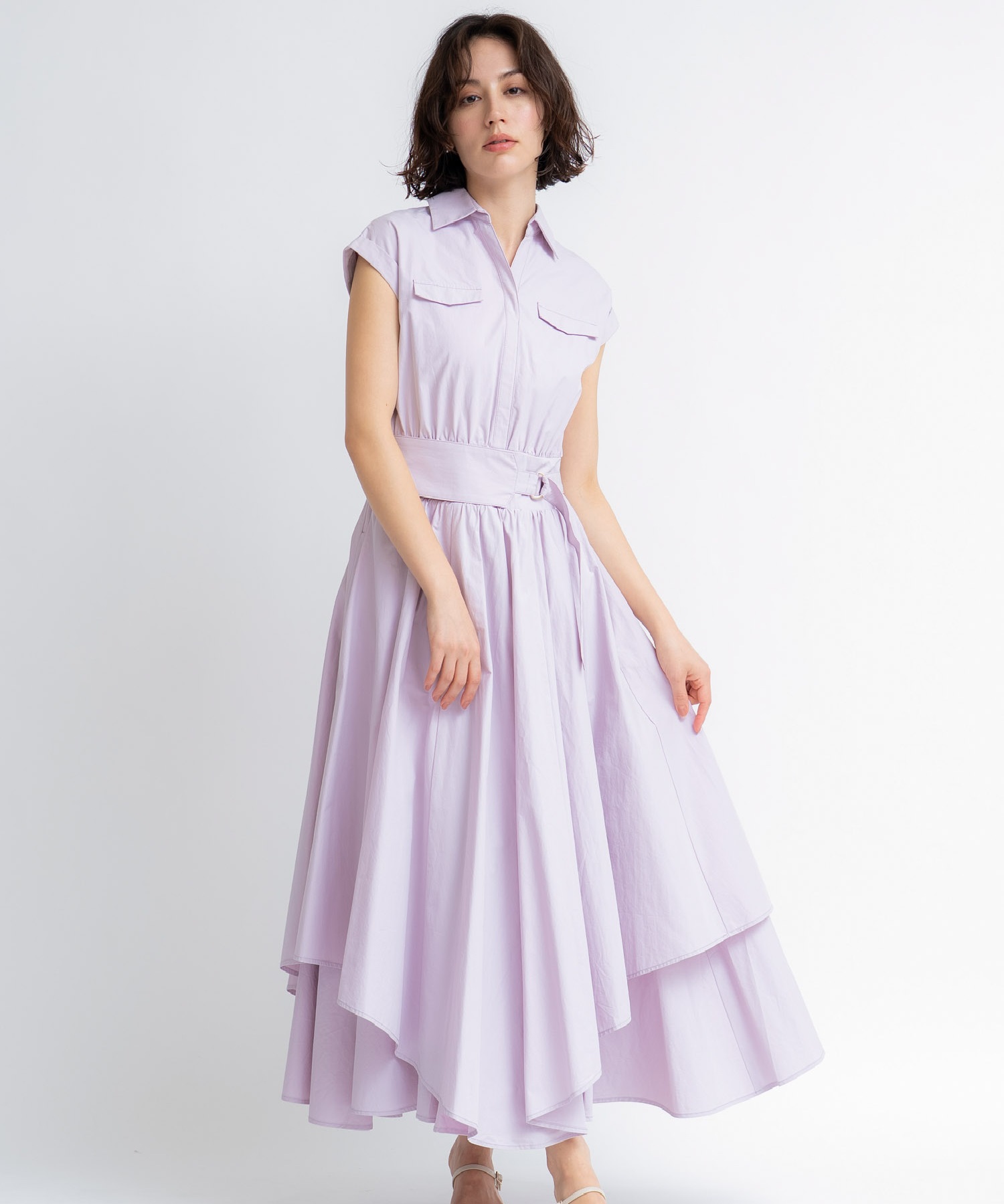 【予約】サファリシャツワンピース(32ピンク-Ｓ-5月下旬ごろのお届け)