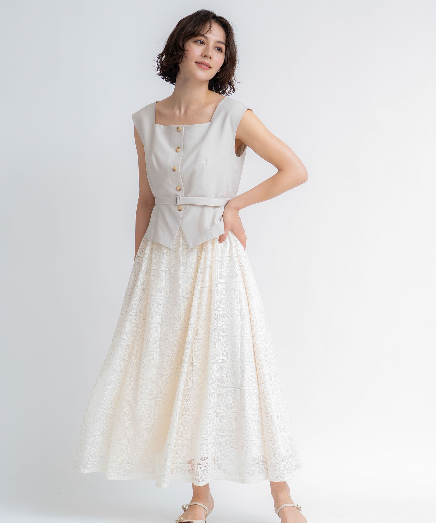 【予約】ジレライクドッキングワンピース(82ベージュ-Ｓ-5月下旬ごろのお届け)