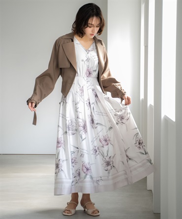 【予約】スカーフプリントワンピース(32ピンク-ＳＳ-3月下旬ごろのお届け)