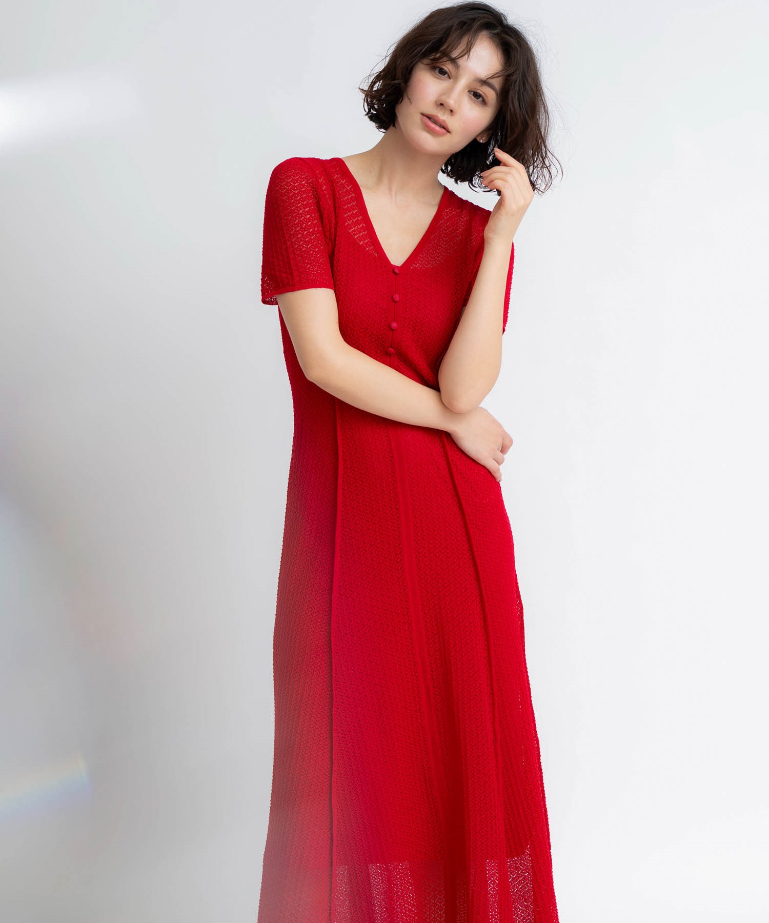 【予約】レースニットワンピース(30レッド-フリー-5月下旬ごろのお届け)
