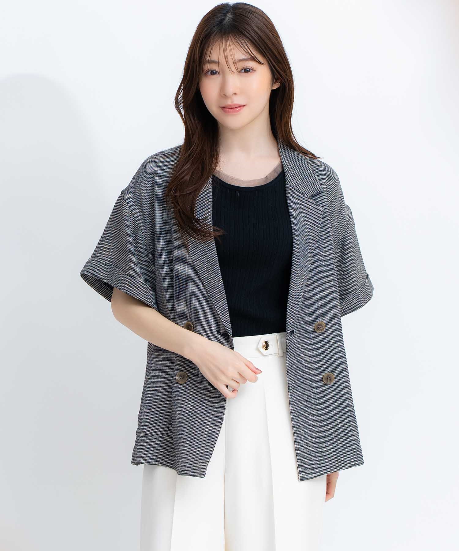 【予約】カラミツイーディーハーフジャケット(00ブラック-フリー-4月下旬ごろのお届け)