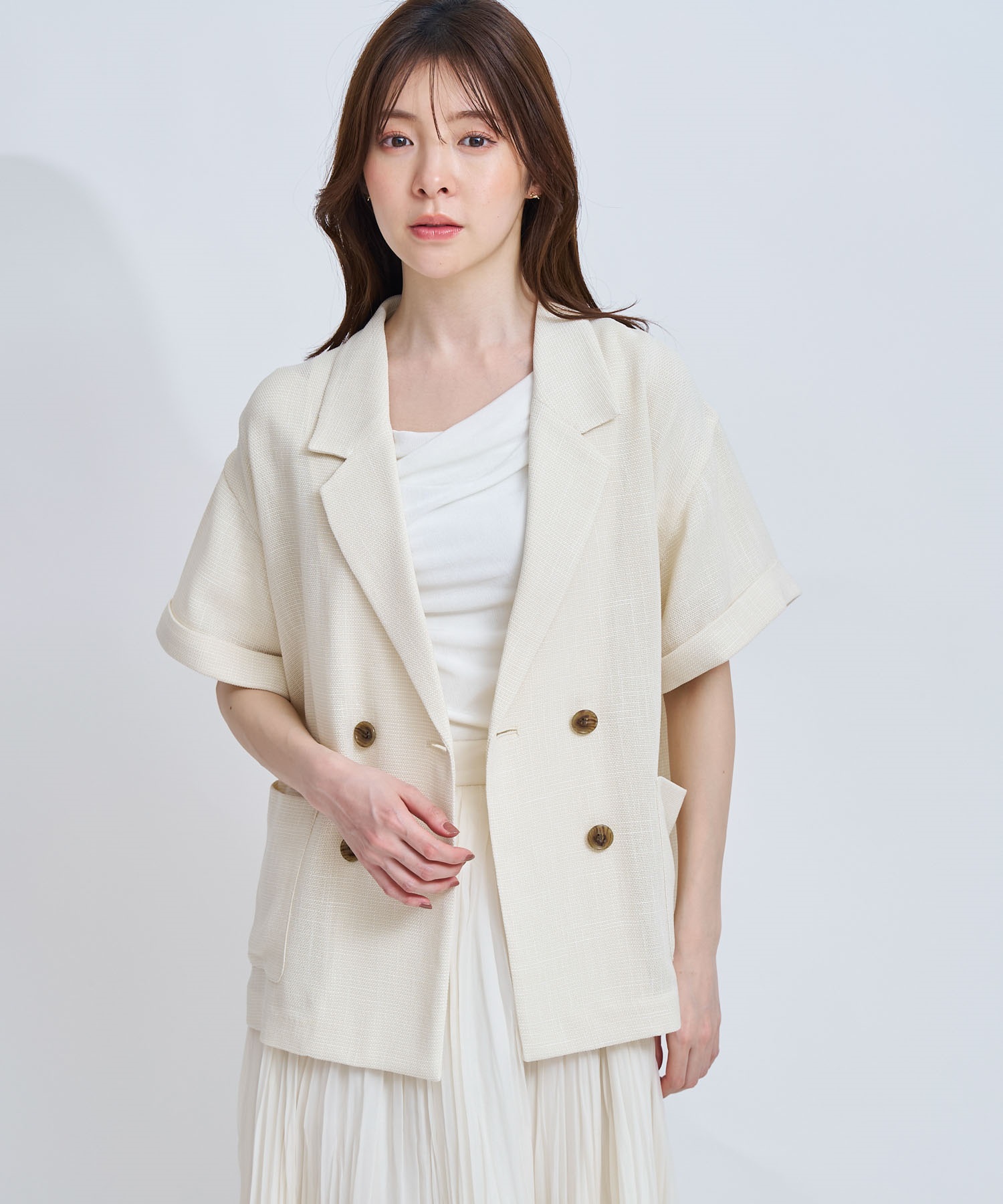 【予約】カラミツイーディーハーフジャケット(01オフホワイト-フリー-4月下旬ごろのお届け)