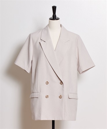 【予約】リネンライクハーフスリーブジャケット(82ベージュ-Ｓ-5月下旬ごろのお届け)