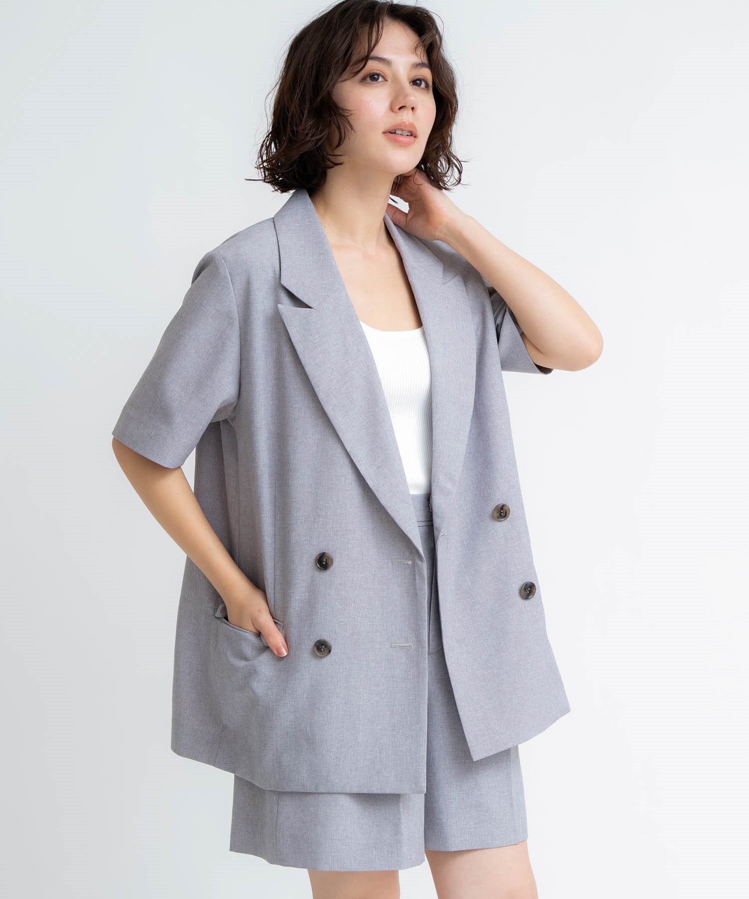 【予約】リネンライクハーフスリーブジャケット