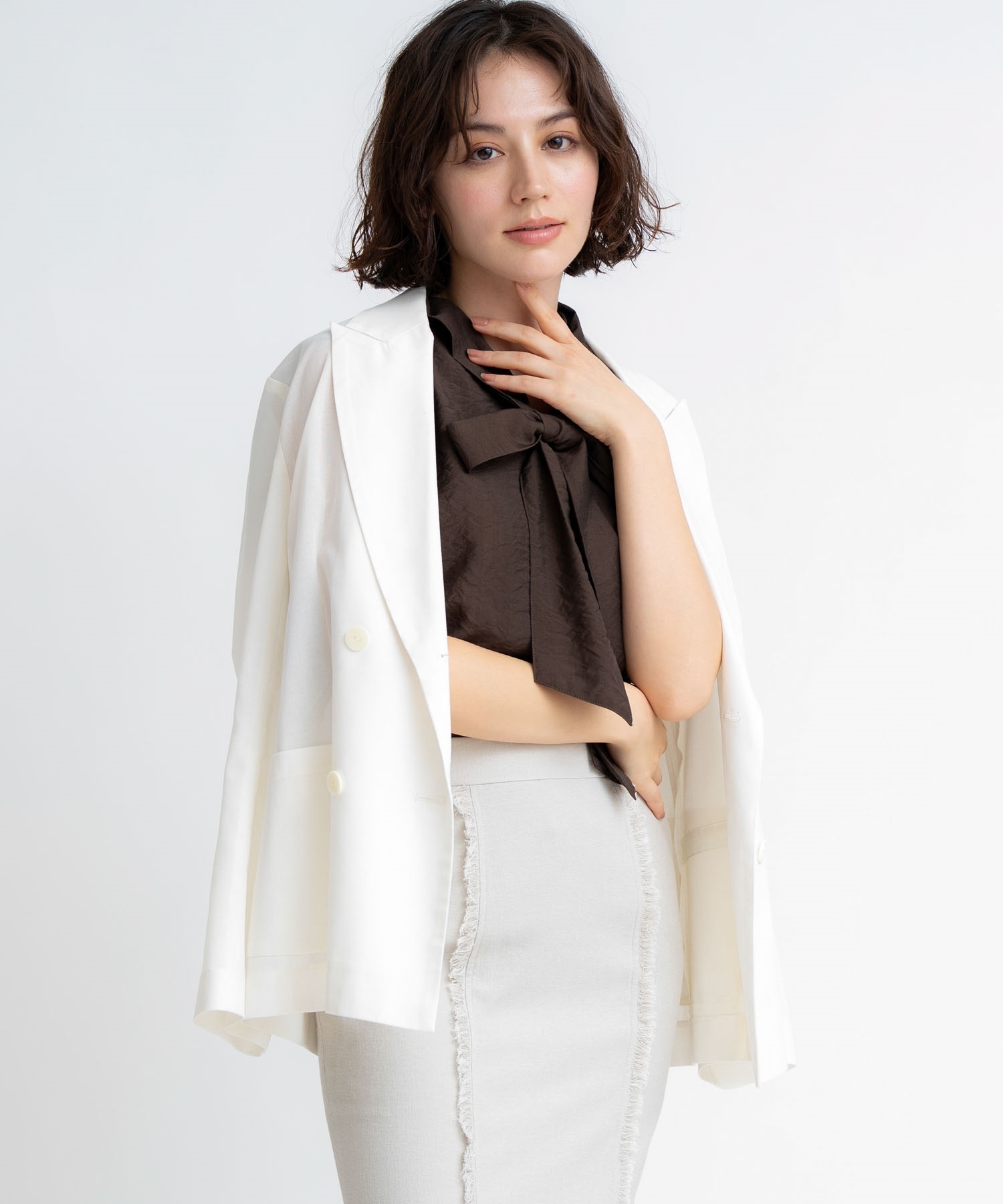 【予約】シアーダブルジャケット(01オフホワイト-Ｓ-5月下旬ごろのお届け)