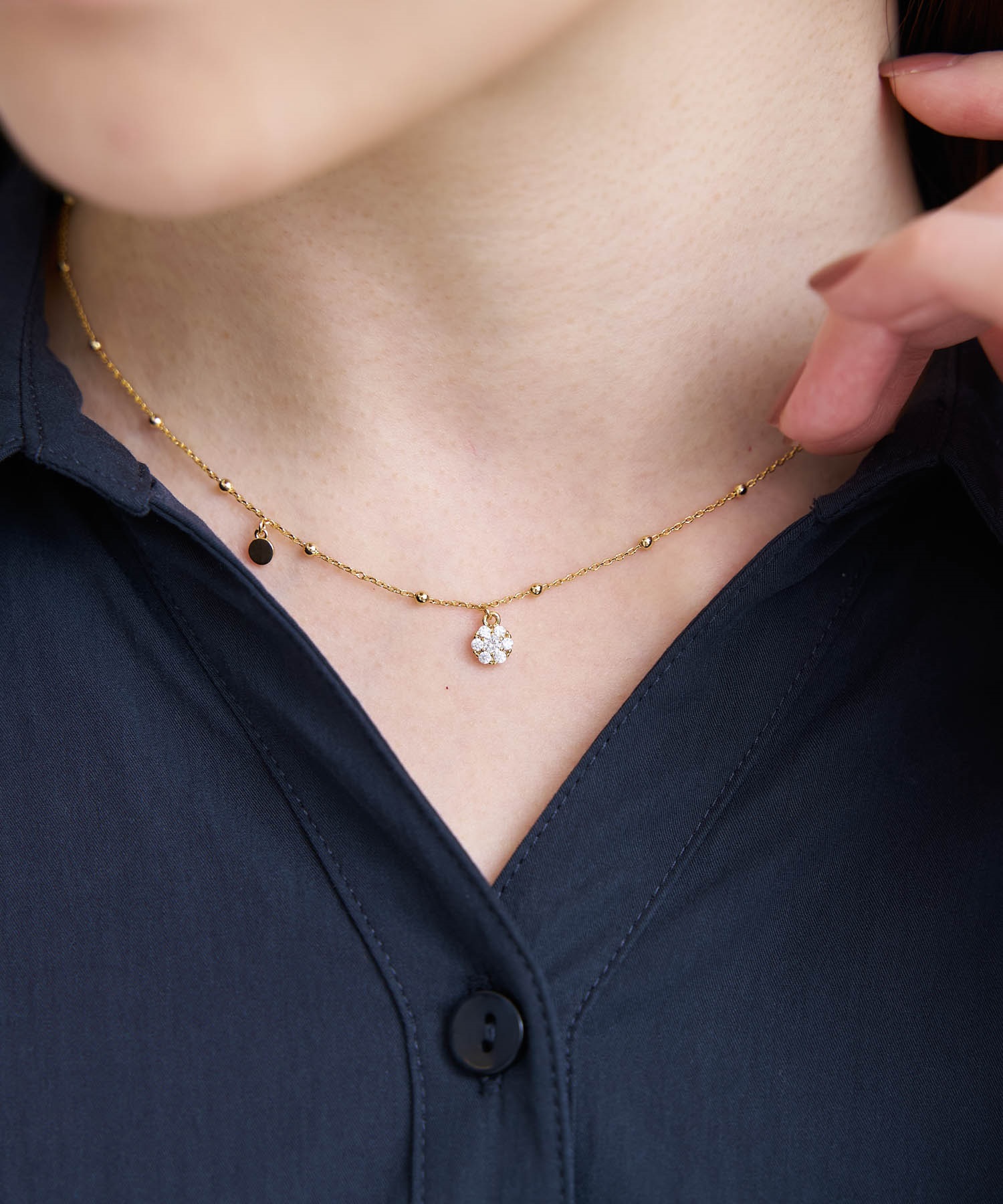 【予約】ステーションチェーンビジューネックレス(50ゴールド-フリー-4月下旬ごろのお届け)