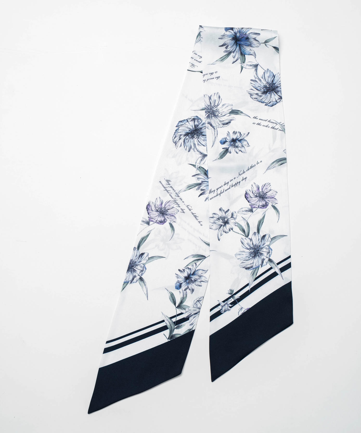 【予約】フラワープリントスカーフ(70ネイビー-フリー-5月下旬ごろのお届け)