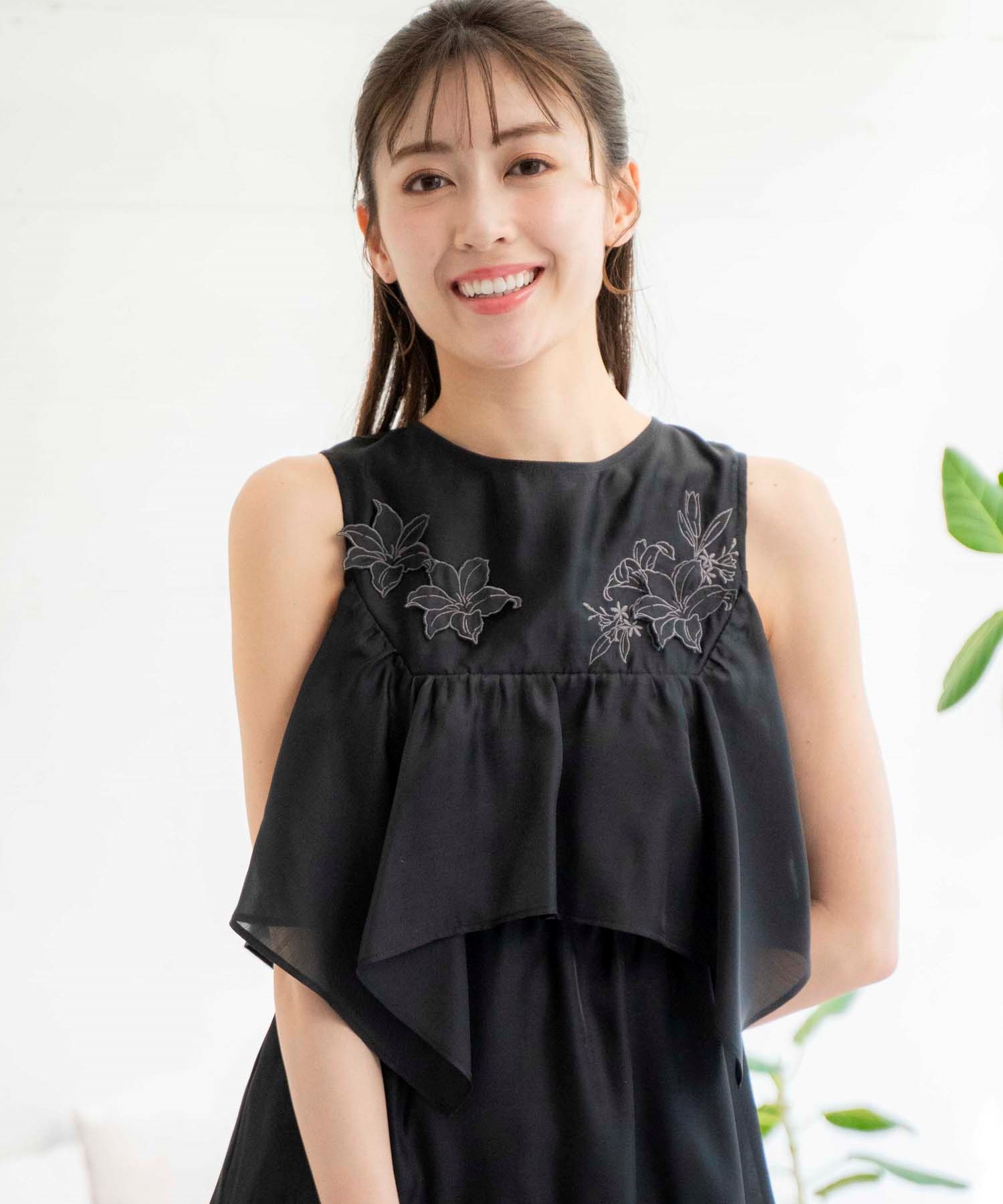 スミレブルーベリージャム ワンピース Noela×LANTINAMコラボ】モチーフ刺繍カラーワンピース | ロング