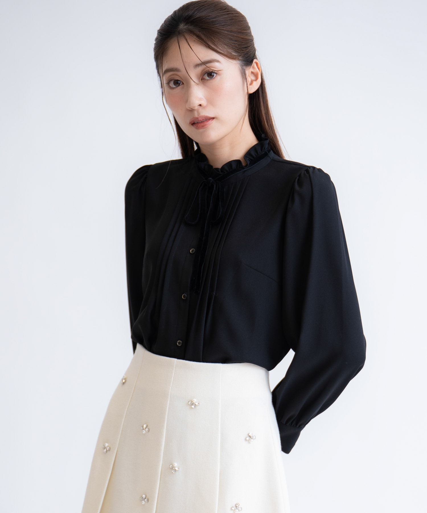 Freeda ブラウス 小さいサイズ】ボウタイ付きスタンドカラーブラウス(ブラウス